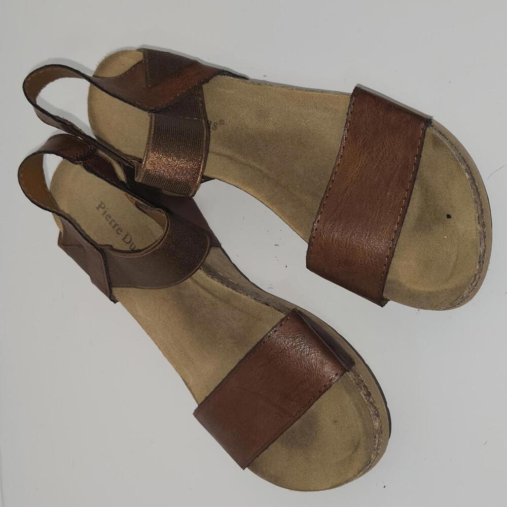 044 Pierre Dumas Chantal Brown Color Wedge Heeled Sandals Size 10